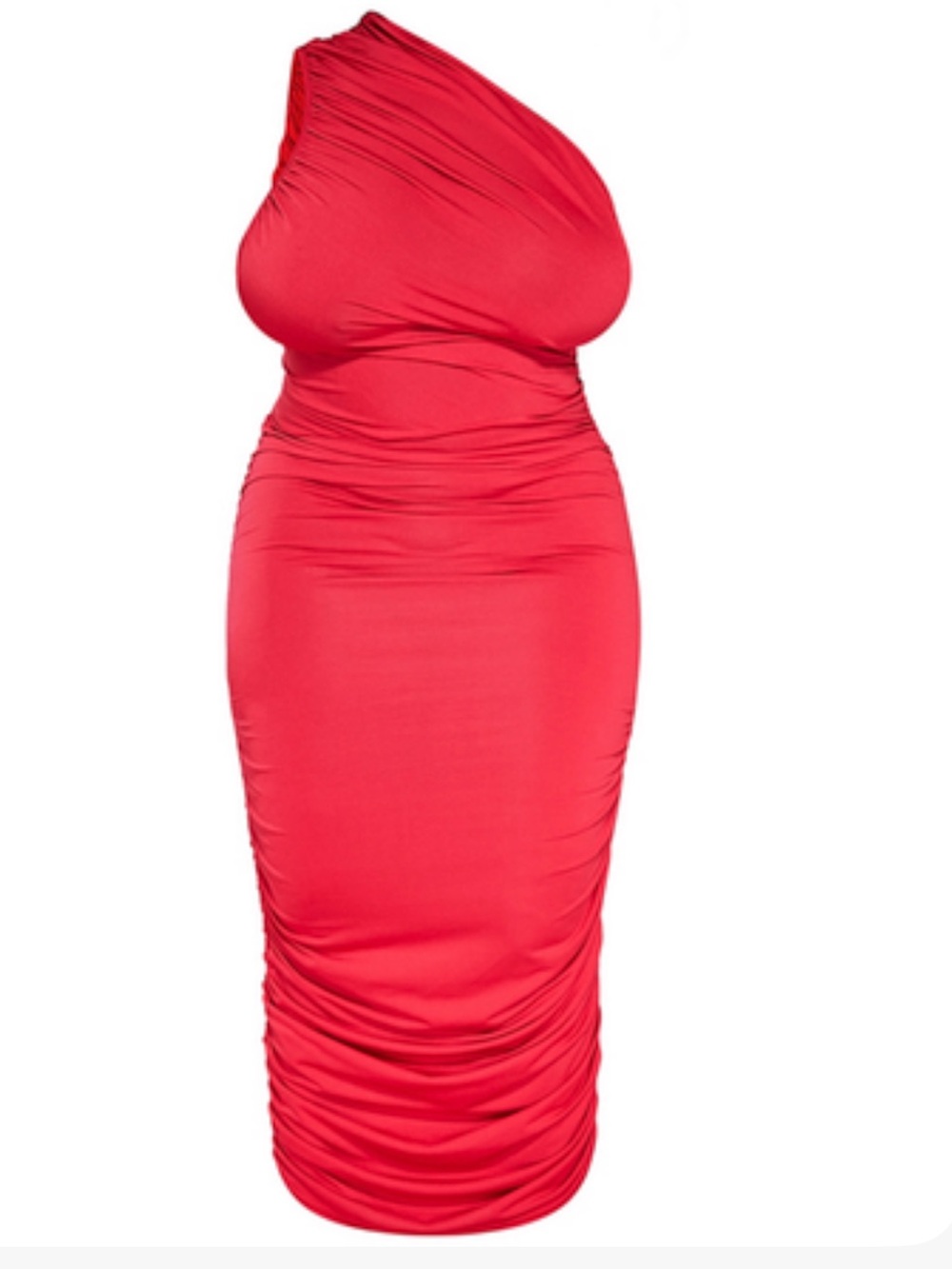 PrettyLittleThing Red One Shoulder Ruched Maxi Dress